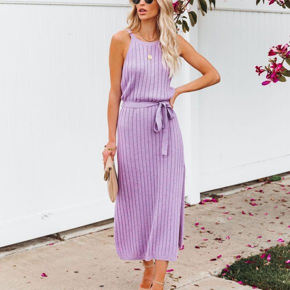 LAST ONE - JANE RIBBED KNIT MIDI DRESS - LAVENDER - Picture 4 of 8